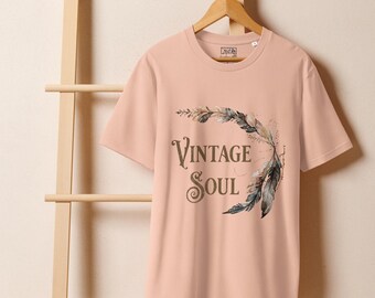 Bohemian Feather T‑Shirt – “Vintage Soul” Graphic, Vintage Soul Boho Feather T‑Shirt, 2 colors, sizes small - 4XL