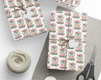 Boho Cactus Gift Wrap, Pink & Green, Three Sizes