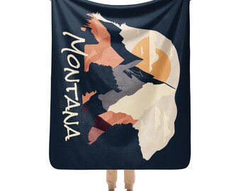 Montana Bear Sherpa Blanket Navy Blue | Neutral Bear Throw 50x60 | Cozy Fleece Blanket Sublimated Design | Rustic Room Decor Gift