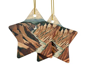 Ceramic Ornaments, National Park Yellowstone Falls Christmas Decor, 2-Sided Print, (1pc, 3pcs, 5pcs, 10pcs), Rustic Theme Holiday Decor,