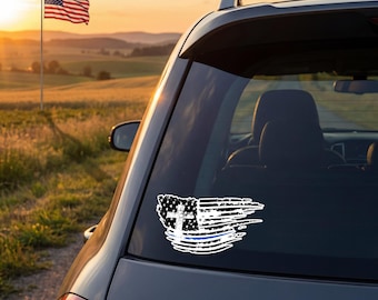 American Flag Cross Thin Blue Line Sticker | Police Support Decal | Christian Patriotic Vinyl Sticker | UV Resistant Matte Finish