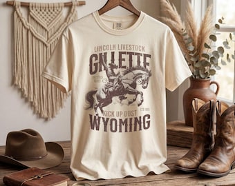 Koszulka Lincoln Livestock, historyczna koszulka Gillette Wyoming, koszulka z grafiką w stylu western
