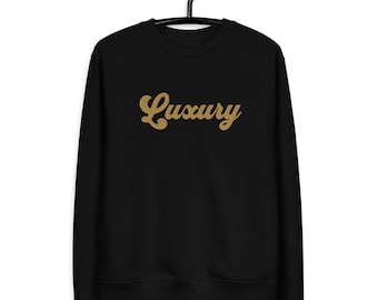 Luxury Embroidered Crewneck Sweatshirt – Black with Gold Thread – Stylish & Comfortable Unisex Pullover