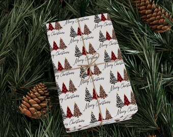 Christmas Tree Wrapping Papers, Glossy Animal Print Holiday Gift Wrap, Merry Christmas, Zebra, Leopard Christmas Tree, Unique Gift Wrap