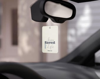 Jesus Saved My Life Car Air Freshener – Christian Car Decor, Titus 3:5 Gift, Religious Vehicle Accessory, Faith-Based Present