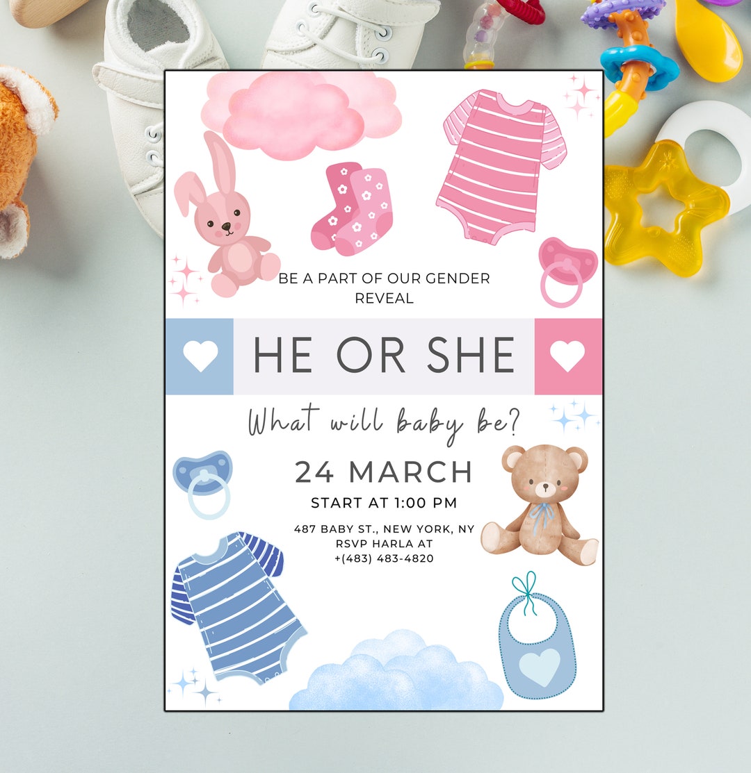 Gender Reveal Invitation Gender Reveal Flyer DIY Editable Etsy