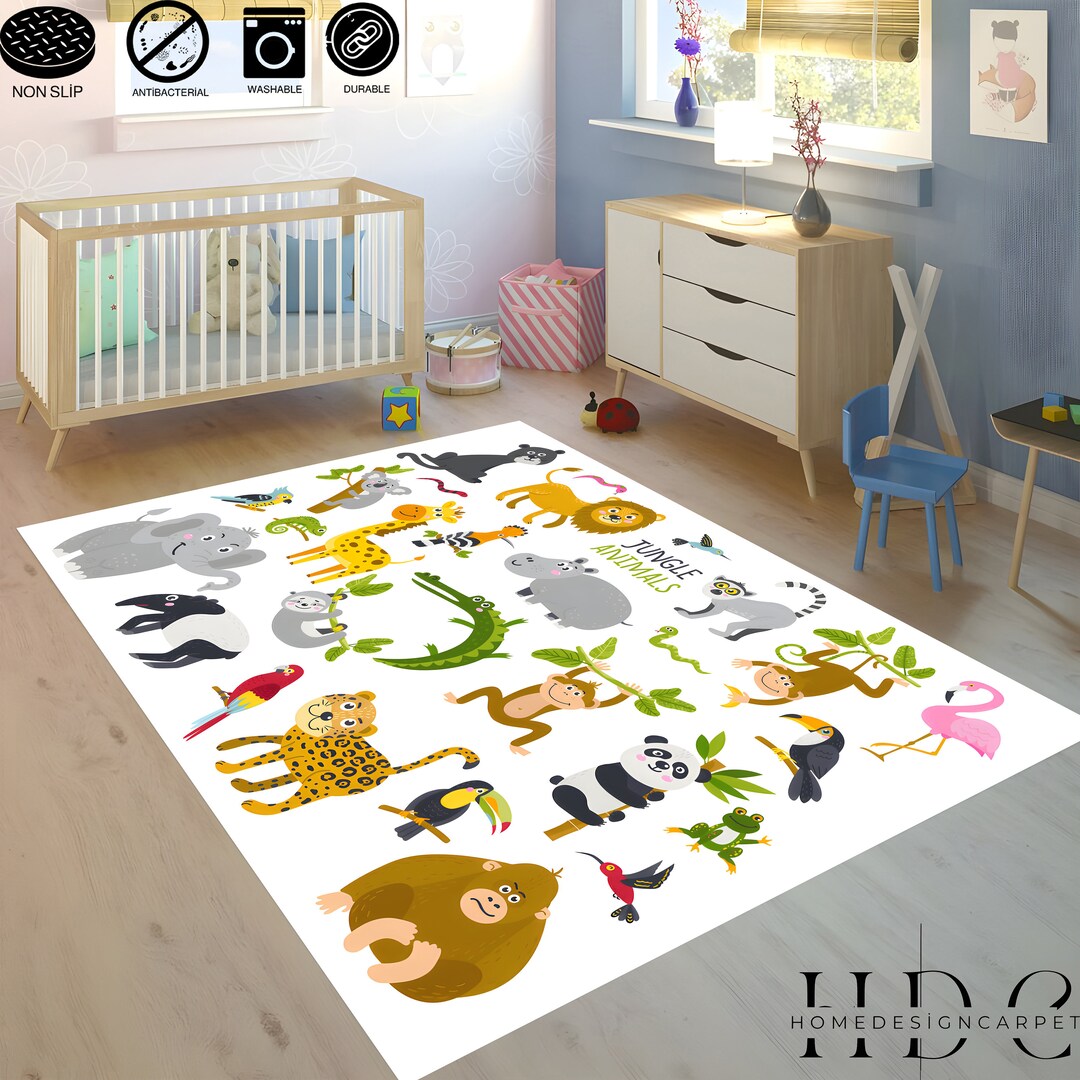 Jungle Animals / Nursey Room Rug / Safari Jungle Playroom Mat Etsy