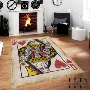 Poker Face Tufted Area Rug - Queen of Hearts Playing Cards Shaped