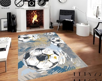 Soccer Ball Rug / Football Ball Rug / Soccer Ball Art Rug / Custom Rug / Living Room Rug / Soft Area Rug / Modern Rugs / Kids Room Rug