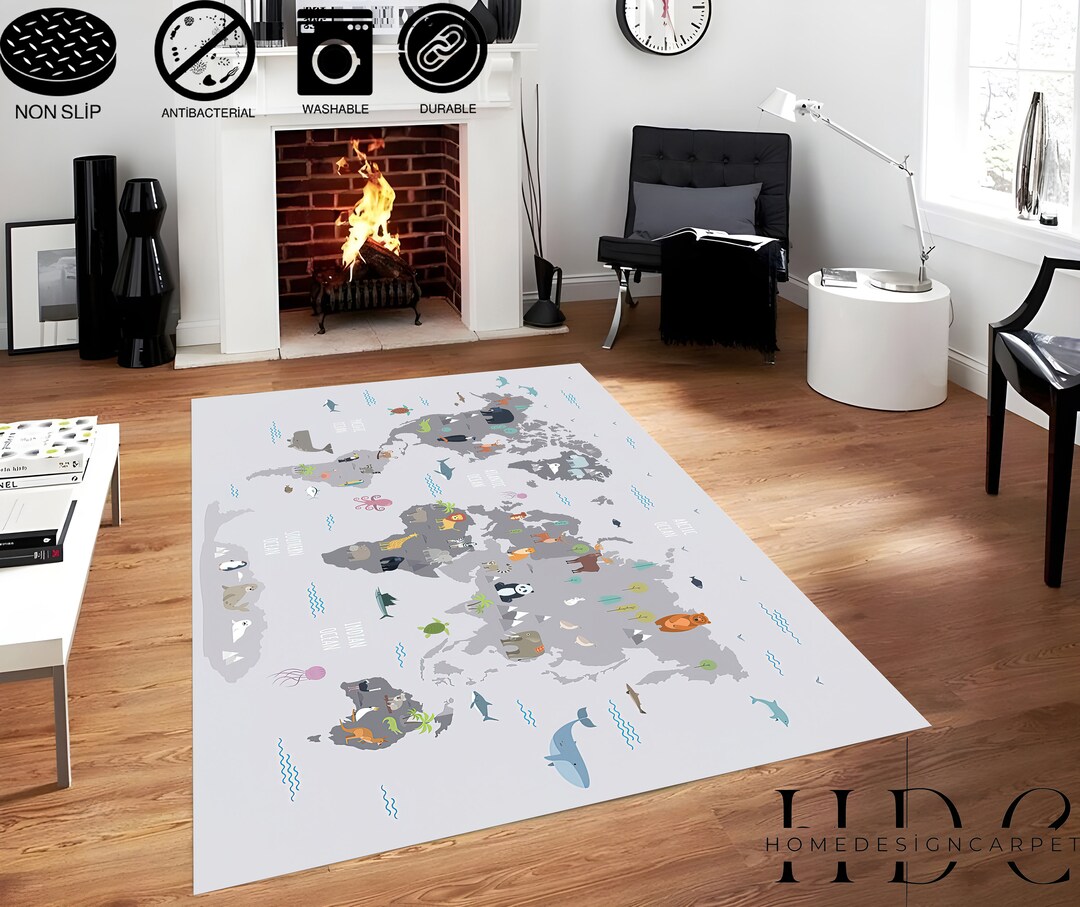 World Map Rug / Modern Home Decor Carpet / Large Rug / Custom Map ...