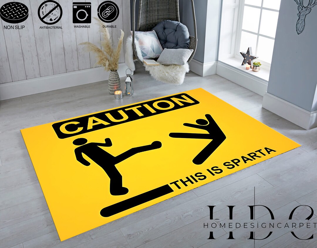 Caution Rug Caution This is Sparta Rug / Yellow and Black Decor Rug / Movie Decor ...