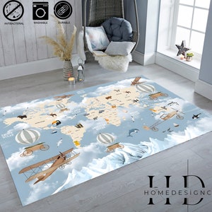 Cute World Map Rug / Soft Rug / Vintage Map Rug / Large Rug / Old World ...