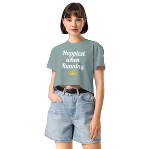 Happiest When Running Crop Top: Combed Cotton Summer Runner Tee