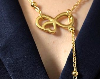 18 k Gold Infinity Heart Initial Lariat Necklace | Personalized Jewelry