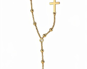 18k Gold Cross Lariat Necklace | Personalized Initial Heart Pendant