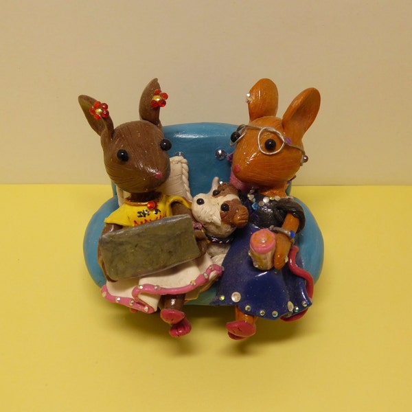 2 CUSTOMIZABLE Clay Mice on Couch - Two Family Mice Figurines, personalized to represent YOU, a friend, or family member!