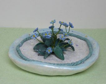 Forget-Me-Not Handsculpted Polymer Clay Dish, Birthmonth Flower Dish, Rememberance Gift, Polymer Clay Flower Dish, dishes made to order!