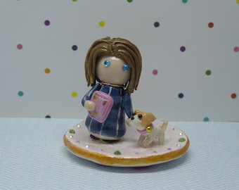 CUSTOMIZABLE Polymer Clay Girl and Puppy Tiny Dish! Handsculpted Miniature Girl and Puppy Figures, Pet Rememberance Gift,Cute Dog Lover Gift