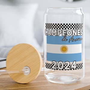 Argentina glass coffee cup, Argentina Champions 2024 cup, Argentina gift tumbler, 16 oz glass tumbler.