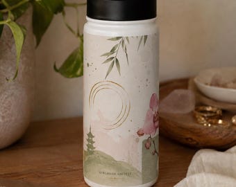 Botella de agua con diseño floral zen / Acero inoxidable