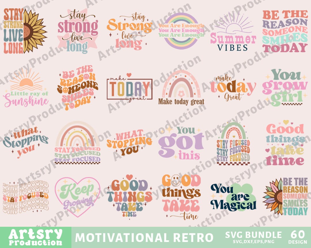 Retro Motivational Svg Bundle, Self Love Svg, Mental Health Svg ...