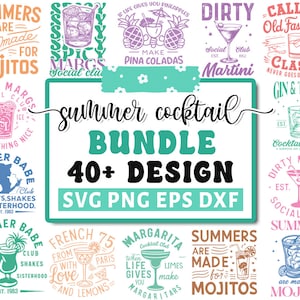 Pacchetto Svg Cocktail Estivo, Cocktail Summer Vibes Svg, Cocktail Social Club, Mojito Svg, Martini, Bicchieri da Cocktail, File Svg per Cricut