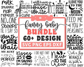 Paquete SVG de bebé divertido, SVG de bebé, SVG de baby shower, SVG de recién nacido, paquete de frases de bebé, SVG con frases lindas de bebé, SVG de bebé divertido, archivos de corte para Cricut