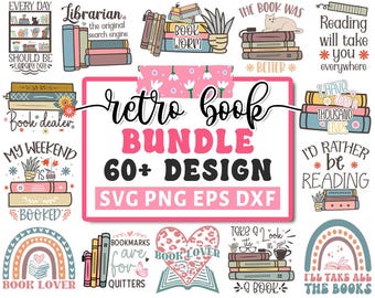 Retro Book SVG Bundle, Funny Bookish Svg, Reader Book Addict Svg, Anti Social Book Club Svg, Floral Book Svg, Reading, Cut Files for Cricut