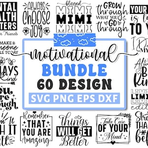 Lot de Svg citations motivantes, Svg inspirant, Svg positif, Svg amour de soi, santé mentale, sensibilisation à la santé mentale, fichiers de coupe pour Cricut