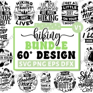 Paquete Svg de senderismo, Citas de senderismo Svg, Senderismo diciendo Svg, Montañas Svg, Aventura Svg, Vacaciones Svg Png, Cricut Silhouette Png Vol 1