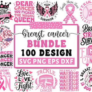 Paquete SVG de concientización sobre el cáncer de mama, Svg de concientización sobre el cáncer, Svg de lucha contra el cáncer, Svg de lazo rosa de concientización, Svg de curación del cáncer, archivos Svg para Cricut