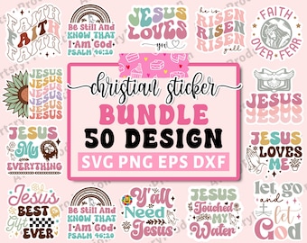Retro Christian Sticker Svg Bundle, Religious Svg, Scripture Svg, Bible Verse Svg, Blessed Svg, Jesus Svg, God, Faith, Cut Files for Cricut