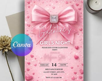 Galentine's Girls Night Invitation, Friends Valentines Dinner Invite, Galentines Day Evite, Galentines party, Girls night invite, Canva