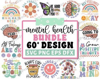 Retro Mental Health SVG Bundle, Inspirational svg, Positive SVG, Motivational SVG, Hope Svg, Mental Health Awareness, Cut Files for Cricut
