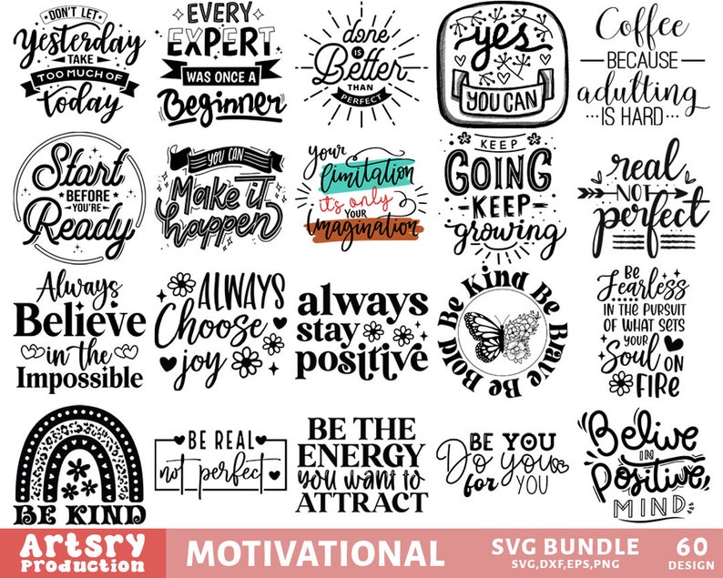 Motivational SVG Bundle, Inspirational Svg, Positive Svg, Self Love Svg ...