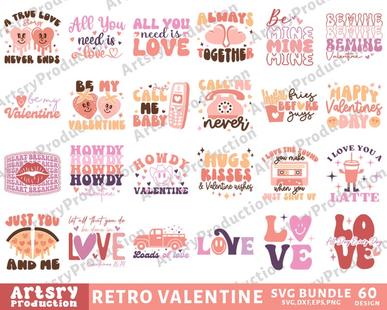 Retro Valentines SVG Bundle, Retro Valentine Designs Svg, Valentine ...