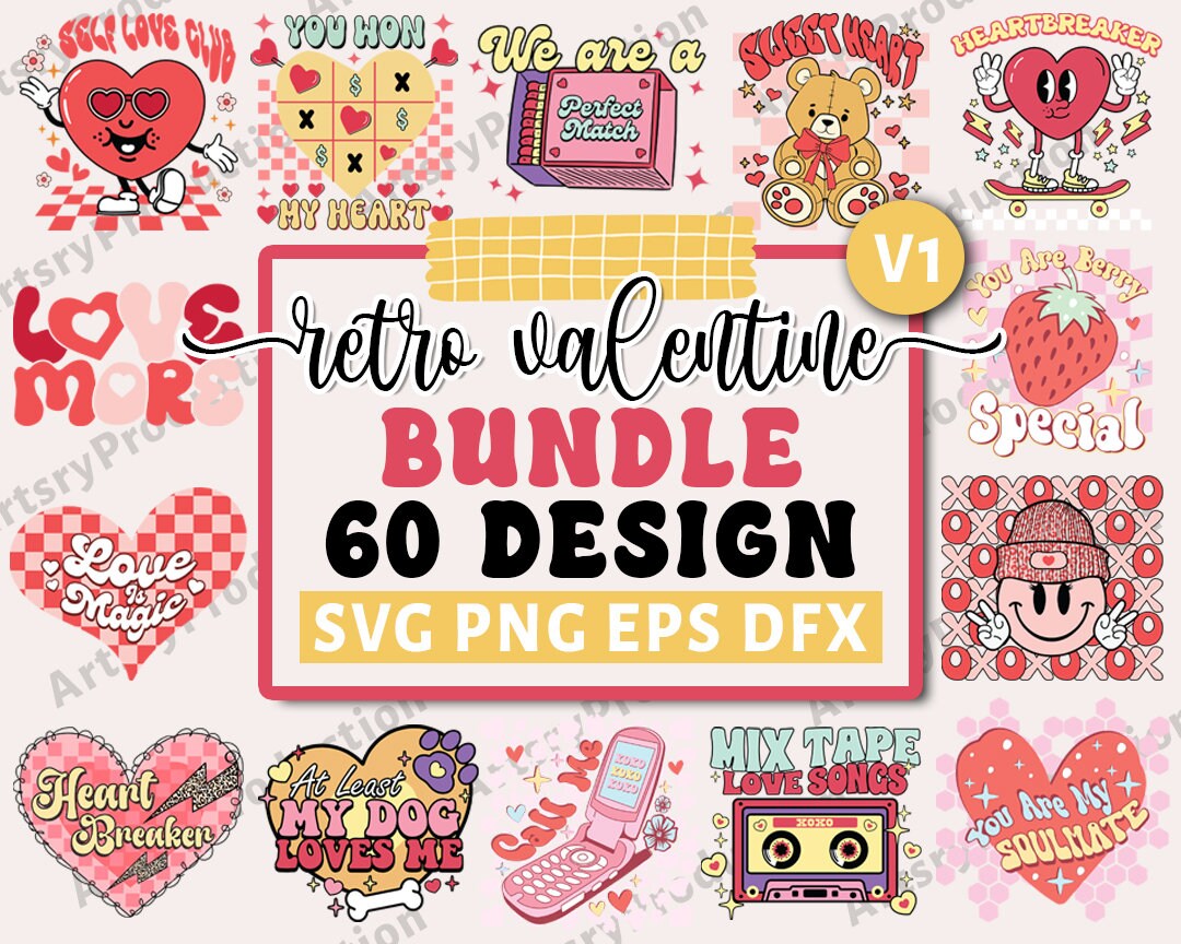 Retro Valentines SVG Bundle, Retro Valentine Designs Svg, Valentine ...