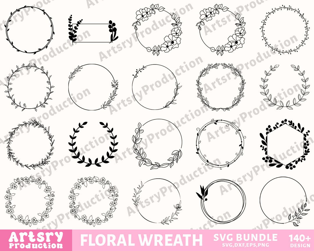 Floral Wreath Svg Bundle, Wreath Svg, Heart Laurel Wreath Svg, Wedding ...