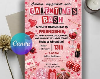 Editable Burn Book Galentine's Day Invite, Pink Girls Party Invitation, Valentine's Day Invite, Girls Only, Mean Girls Galentines Invite