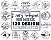 Family Monogram Svg Bundle, Family Name Sign, Monogram Svg Bundle, Split Monogram Svg, Last Name Family Name Svg, Cricut Silhouette Png