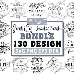 Paquete de monogramas familiares SVG, letrero con nombre de familia, paquete de monogramas SVG, monograma dividido SVG, apellido y apellido SVG, silueta Cricut Png