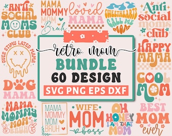 Pacote de SVG de Mãe Retro, SVG de Dia das Mães, SVG de Mãe, SVG de Vida de Mãe, SVG de Mãe Menina, SVG de Mamãe, SVG de Mãe Engraçada, SVG de Citações de Mãe, SVG de Mamãe Abençoada em PNG