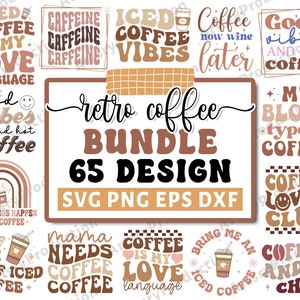 Paquete Retro Coffee Svg Png, Taza de café helado Svg, Café ondulado Svg, Hippie Svg, Estética de moda Svg, Retro ondulado svg, Cafeína svg, Cricut