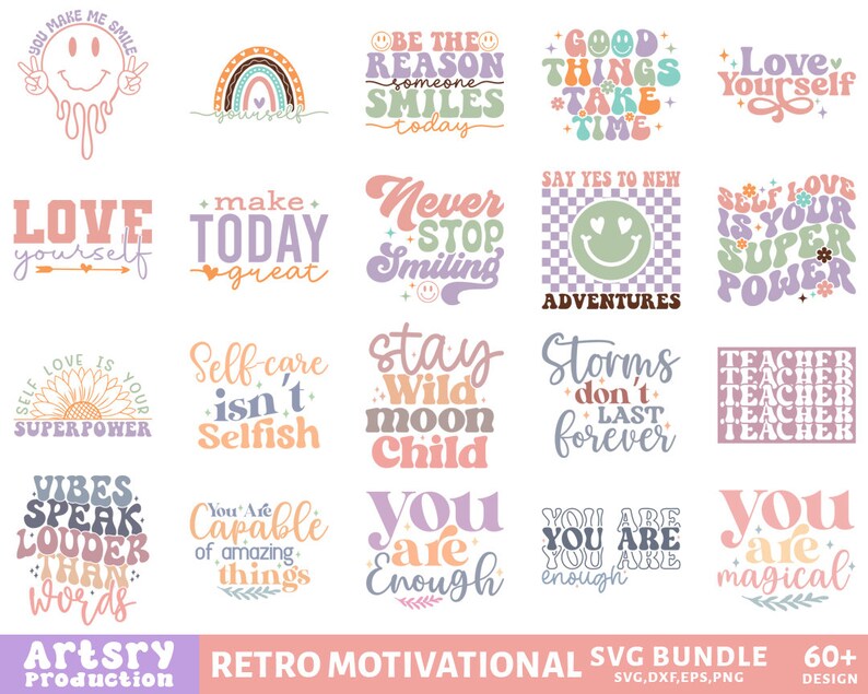 Retro Motivational Svg Bundle, Self Love Svg, Mental Health Svg ...