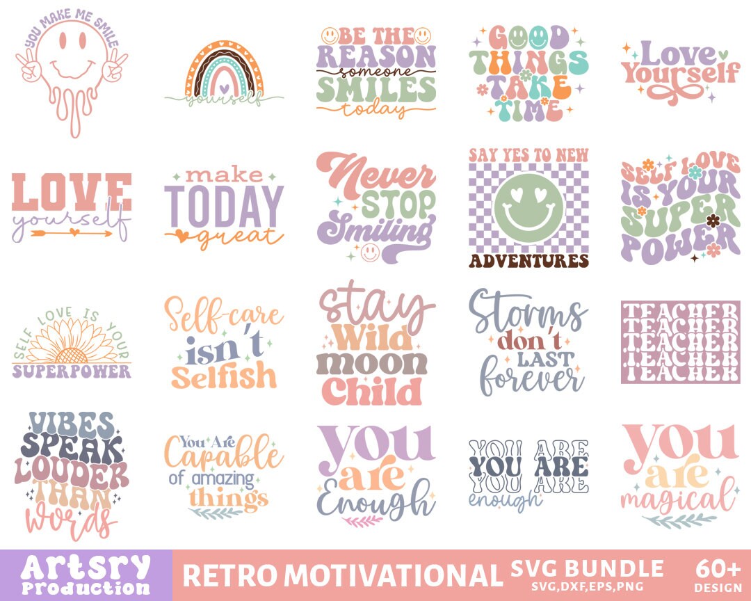Retro Motivational Svg Bundle, Self Love Svg, Mental Health Svg ...