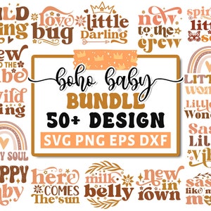 Boho bebé svg paquete, bebé svg, baby shower svg, recién nacido svg, lindo bebé diciendo svg, bebé divertido svg, traje de bebé svg, silueta cricut png