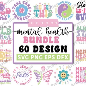 Paquete svg de salud mental, svg inspirador, svg de afirmaciones positivas, svg motivacional, svg de esperanza, conciencia de salud mental, cricut png