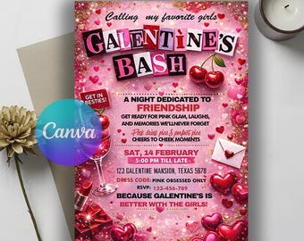Editable Burn Book Galentine's Day Invite, Pink Girls Party Invitation, Valentine's Day Invite, Girls Only, Mean Girls Galentines Invite