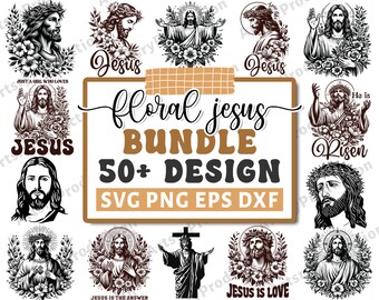 Floral Jesus Svg Bundle, Christian Svg bundle, Religious Svg, Scripture Svg, Bible Verse Svg, Blessed Svg, Faith Svg, Cut Files for Cricut
