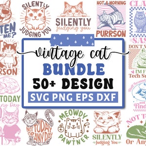 lot de Svg chat rétro vintage, Svg pour amoureux des chats, chaton, Svg de citations de chat, Svg drôle de chat, chat maman SVG, Svg de femme Crazy Cat, fichiers Svg pour Cricut